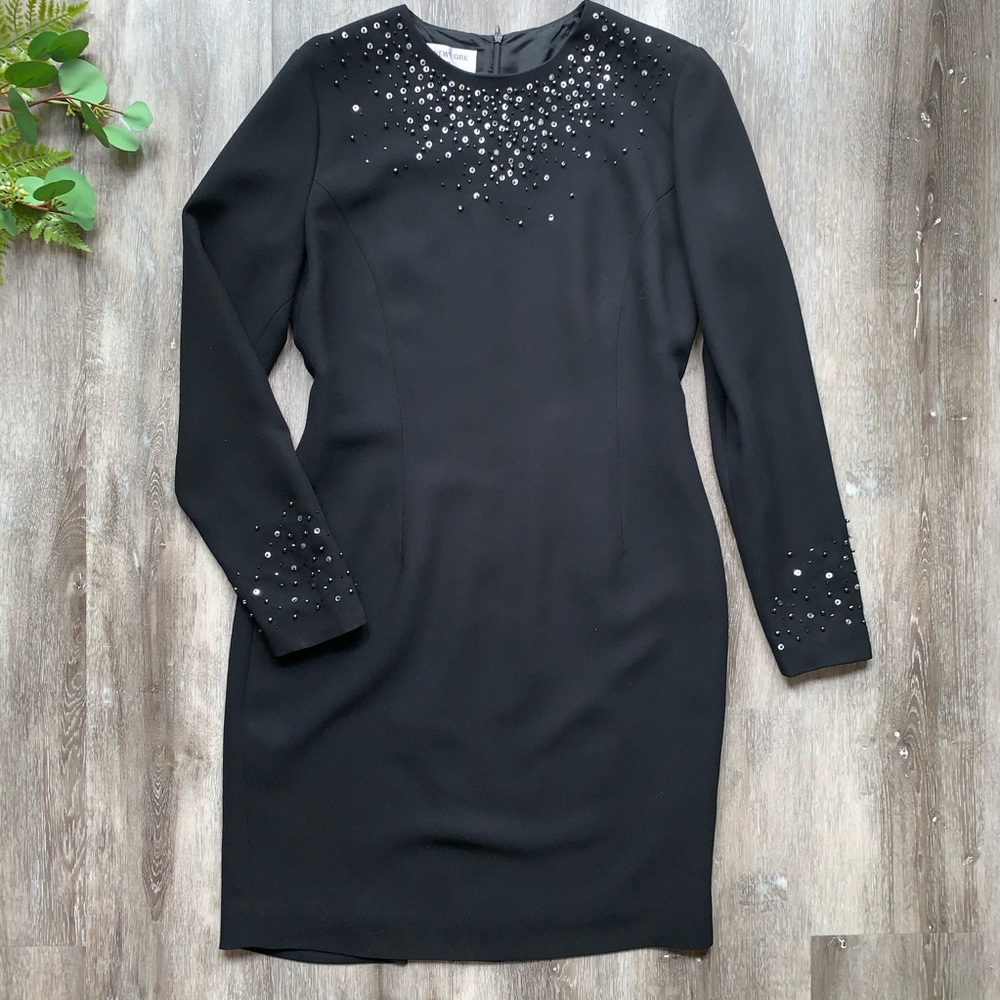 Jones New York Beaded Long-Sleeve Cocktail Dress